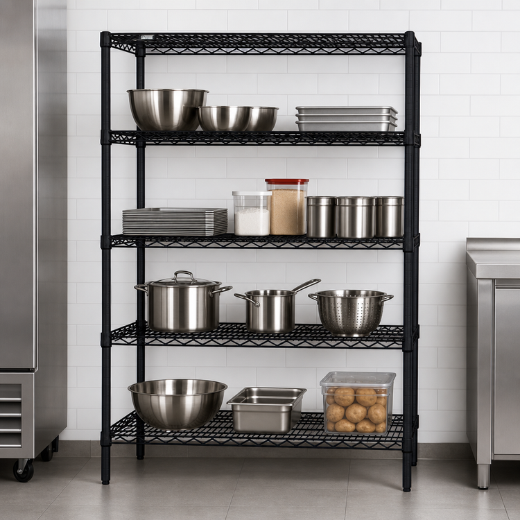 Product image #3 for Quantum 54"W x 21"D x 86"H Black Epoxy Antimicrobial Stationary Wire Shelving Starter Kit