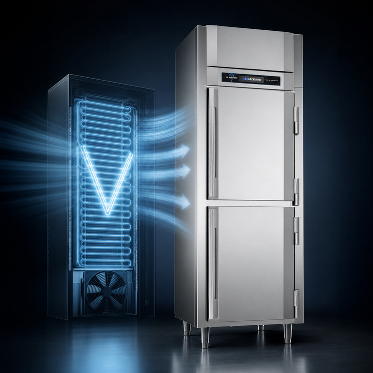 Product image #3 for Victory UltraSpec Extra-Wide One-Section Reach-In Freezer with Dual Solid Half Doors, Self-Contained, 24.08 Cu. Ft.