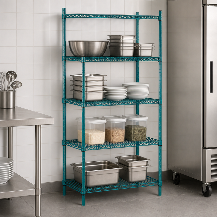 Product image #3 for Advance Tabco Special Value Series 36-Inch Wide Stationary Wire Shelving Unit, Green Epoxy, 4 Shelves