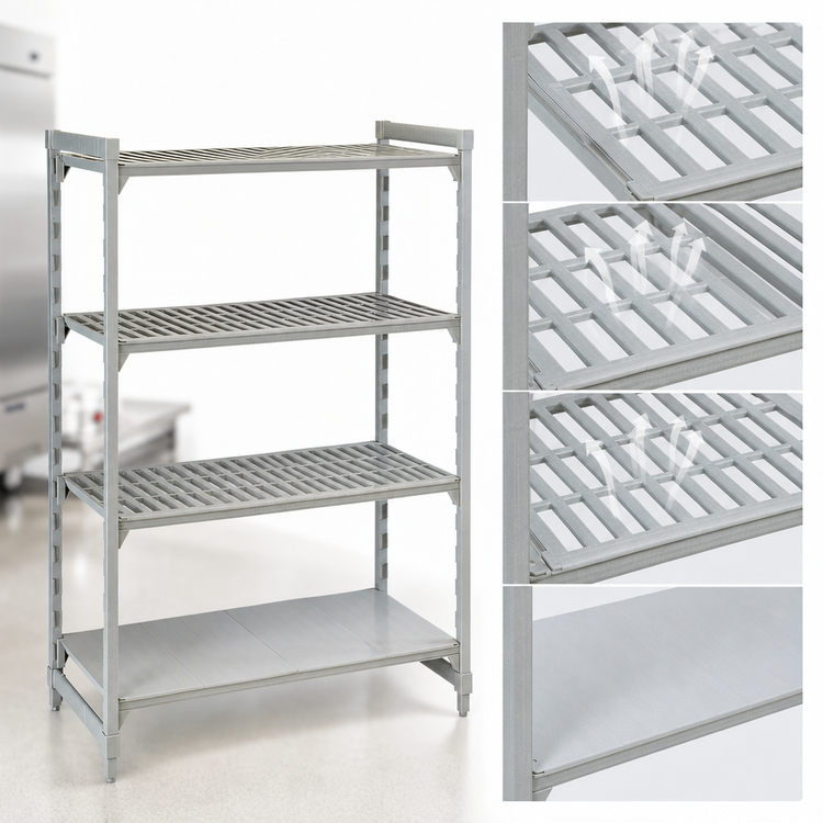 Product image #4 for Cambro Camshelving Premium 4-Tier Stationary Starter Unit, 72 x 21 x 84 Inches, 3 Vented and 1 Solid Shelf Plates