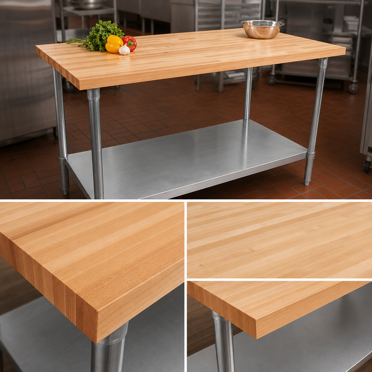 Product image #3 for John Boos HNS20 96-Inch x 36-Inch Northern Hard Rock Maple Wood Top Work Table with Adjustable Undershelf
