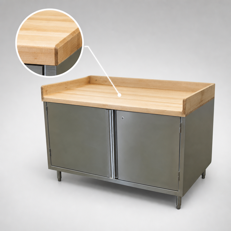 Product image #3 for BK Resources Wood Top Chef Table with Locking Cabinet Base, Hard Maple Top, 48 x 30 Inches