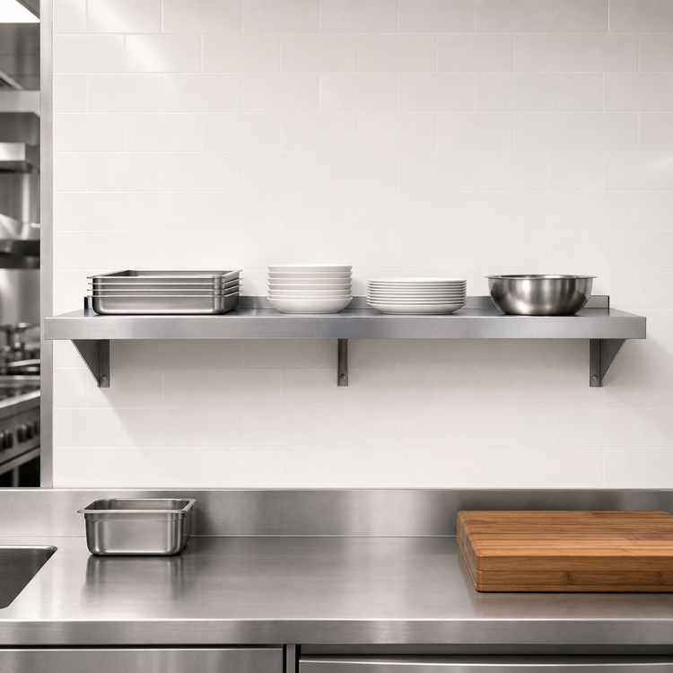Product image #3 for Omcan Wall-Mounted Stainless Steel Shelf, 72 x 14 Inches, 1-1/2-Inch Rear Up-Turn