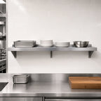 Thumbnail image #3 for Omcan USA 48575 Wall-Mounted Stainless Steel Shelf, 72 x 14 Inches, 1-1/2-Inch Rear Up-Turn, 18 Gauge, 430 Series