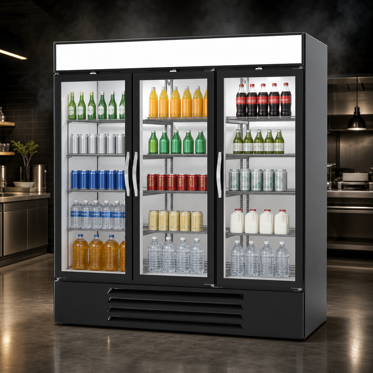 Product image #4 for Beverage-Air MarketMax 3-Section Reach-In Glass Door Refrigerated Merchandiser, 70.19 Cu. Ft., Black, Bottom-Mounted