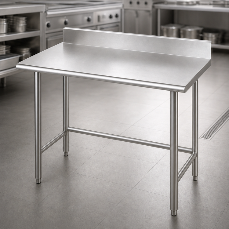 Product image #3 for Advance Tabco 60"W x 36"D 16-Gauge 304 Stainless Steel Work Table with 5" Backsplash, Open Base