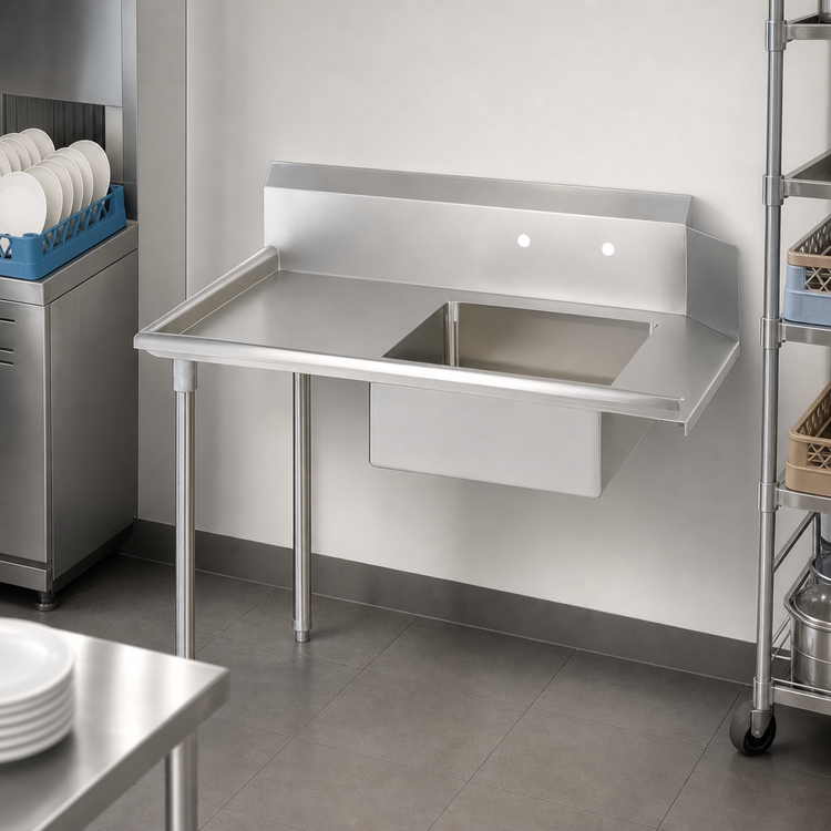 Product image #3 for BK Resources 48-Inch Straight Left-to-Right Soiled Dish Table with 20 x 20 x 8 Sink and 10-Inch Backsplash