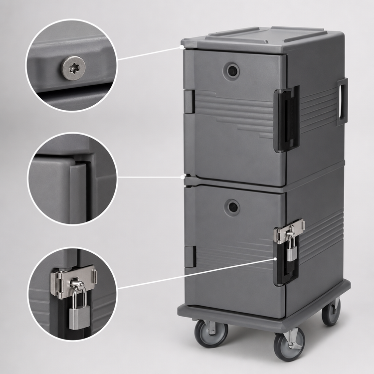 Product image #4 for Cambro Ultra Camcart® Double-Compartment Front-Loading Insulated Food Pan Carrier with Security Package, Granite Gray