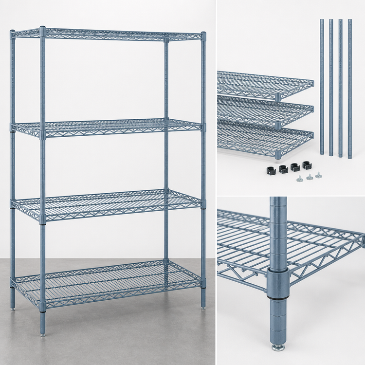 Product image #3 for Quantum 4-Shelf Stationary Wire Shelving Starter Kit, 60-Inch W x 18-Inch D x 86-Inch H, Gray Epoxy, 600-800 lb. Capacity