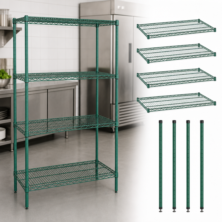 Product image #3 for Quantum 30"W x 14"D x 63"H Green Epoxy Wire Shelving Starter Kit