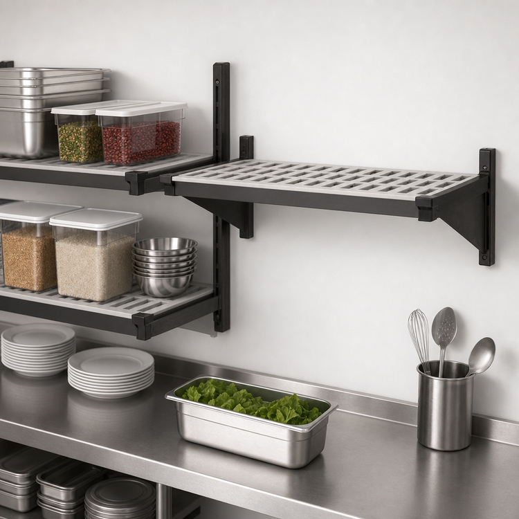 Product image #3 for Cambro Camshelving Elevation Series 21" x 36" Wall-Mounted Vented Add-On Shelf Kit, Brushed Graphite