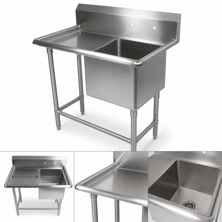 Product image #3 for John Boos Pro-Bowl 1-Compartment Sink with Left Drainboard, 16-Gauge Stainless Steel, 40-3/16 Inches Wide