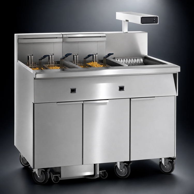 Product image #3 for Commercial Electric Floor Fryer, Two-Tank, 75 lb. Capacity Each, Built-In Filter System