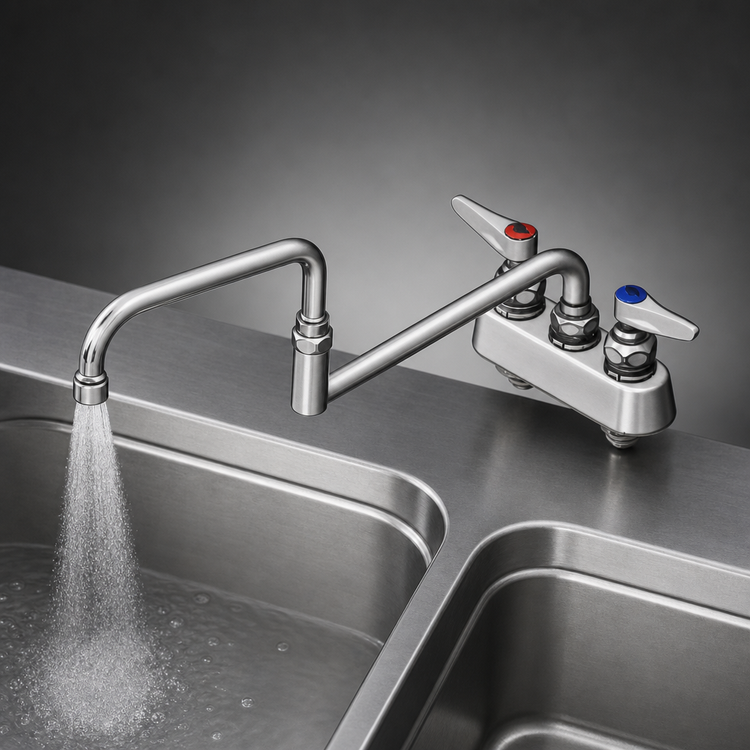 Product image #3 for T&S Brass B-1131 4-Inch Centers Deck-Mount Workboard Faucet with 18-Inch Double-Jointed Swing Nozzle