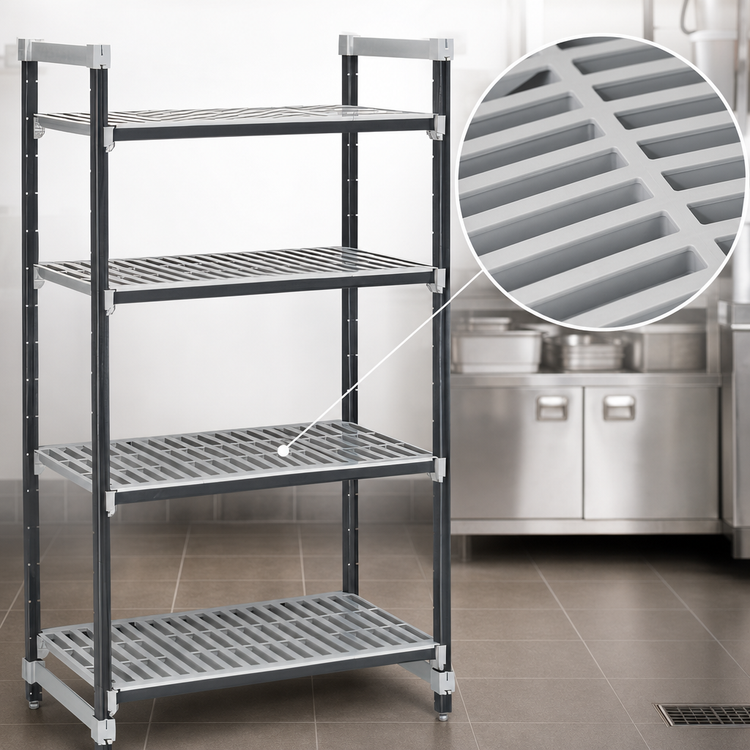 Product image #3 for Cambro Camshelving Elements XTRA 4-Shelf Vented Stationary Starter Unit, 18" x 30" x 72", Speckled Gray