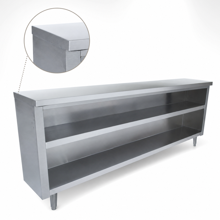 Product image #3 for Advance Tabco 96-Inch x 18-Inch Stainless Steel Dish Cabinet with Open Base and Mid-Shelf