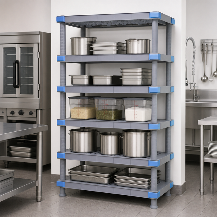 Product image #3 for Quantum Millenia 42"W x 18"D x 62"H Gray Polymer Louvered Stationary Starter Shelving Unit, 5 Shelves