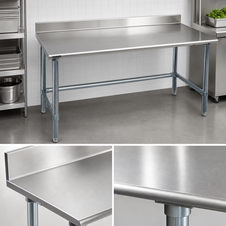 Product image #3 for Deluxe Series 108-Inch x 24-Inch Stainless Steel Work Table with 4-1/2-Inch Backsplash and Galvanized Tubular Base