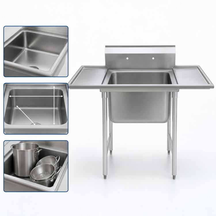 Product image #3 for Eagle Group 414 Series 1-Compartment Sink with Left and Right Drainboards, 66-1/2 Inches Wide