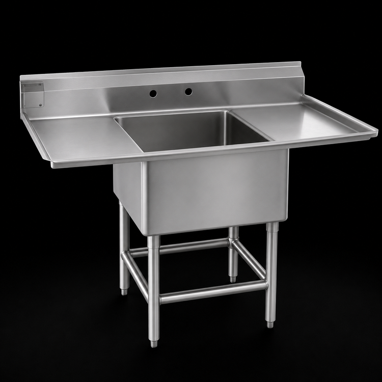 Product image #3 for Eagle Group Spec-Master FN Series 1-Compartment Stainless Steel Sink with Dual Drainboards