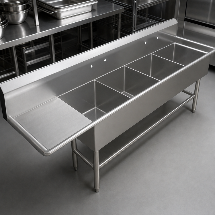 Product image #3 for John Boos Pro-Bowl 4-Compartment Sink with 18-Inch Left Drainboard, 14-Gauge Stainless Steel