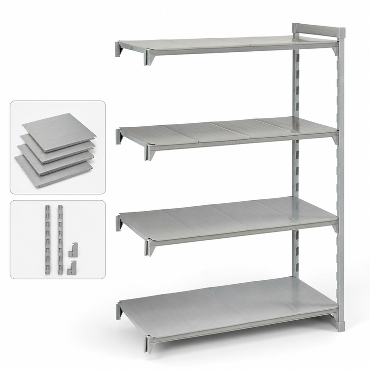Product image #4 for Cambro Camshelving Premium 4-Shelf Solid Stationary Add-On Unit, 24 in. x 60 in. x 64 in., Speckled Gray