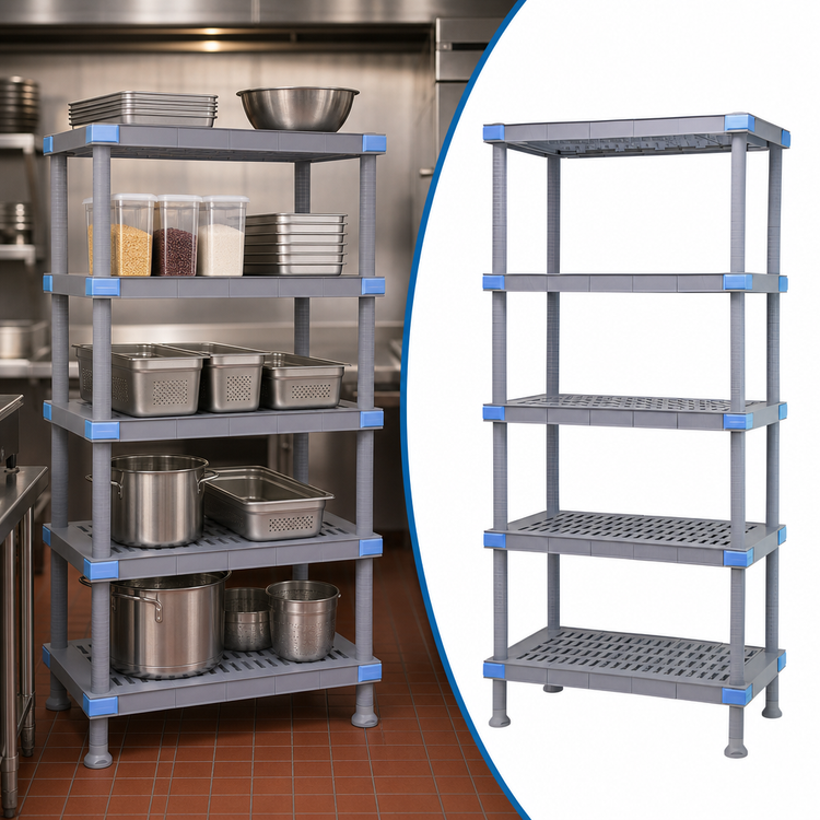 Product image #3 for Quantum Millenia 5-Shelf Polymer Shelving Unit with Dunnage Stand, 54W x 18D x 50H