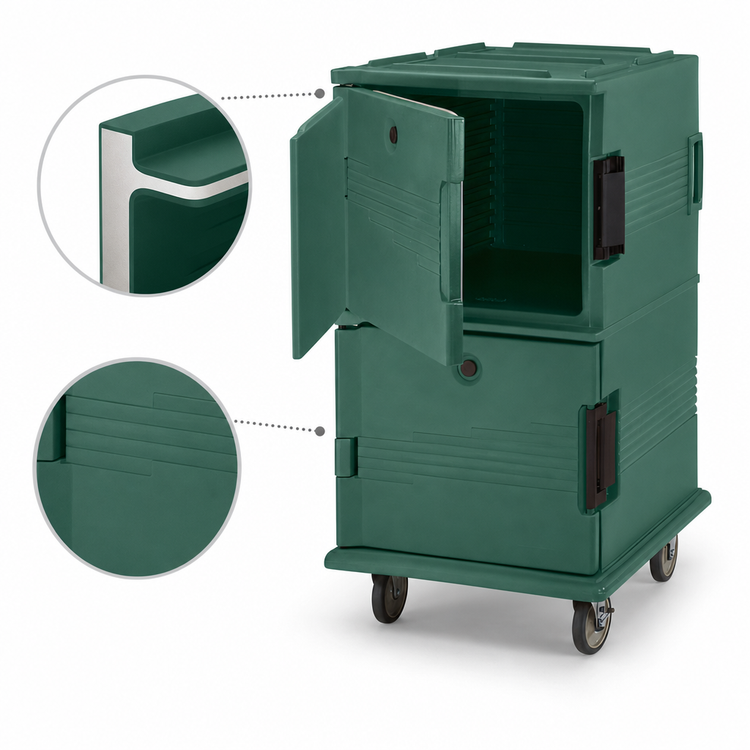 Product image #4 for Cambro Ultra Camcart Double-Compartment Front-Loading Insulated Food Pan Carrier, 120 Qt Capacity, Heavy-Duty Casters