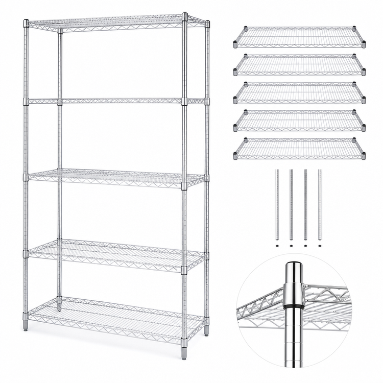 Product image #3 for Quantum Chrome Plated Wire Shelving Starter Kit, 36"W x 18"D x 86"H, 5 Shelves
