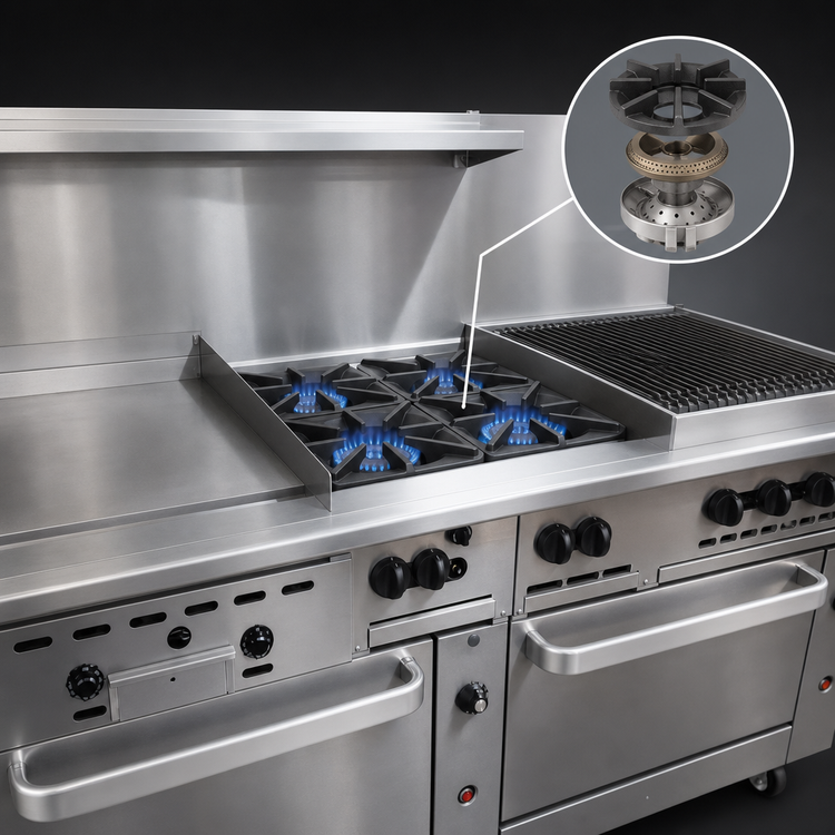 Product image #3 for Vulcan Endurance 72-Inch Commercial Gas Restaurant Range with 4 Open Burners, 24-Inch Thermostatic Griddle, 24-Inch Charbroiler, Standard Oven and Convection Oven