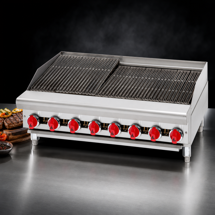Product image #3 for American Range 72-Inch Gas Countertop Charbroiler with 12 Burners and Reversible Cast Iron Grates