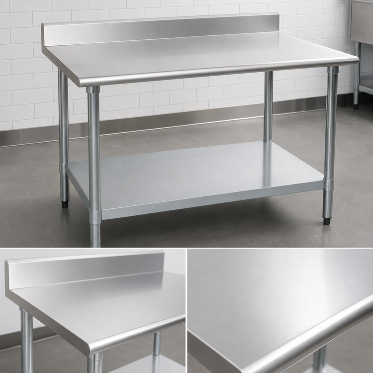 Product image #3 for Eagle Group Budget Series 60 Inch x 30 Inch Backsplash Work Table with 430 Stainless Steel Top and Galvanized Undershelf