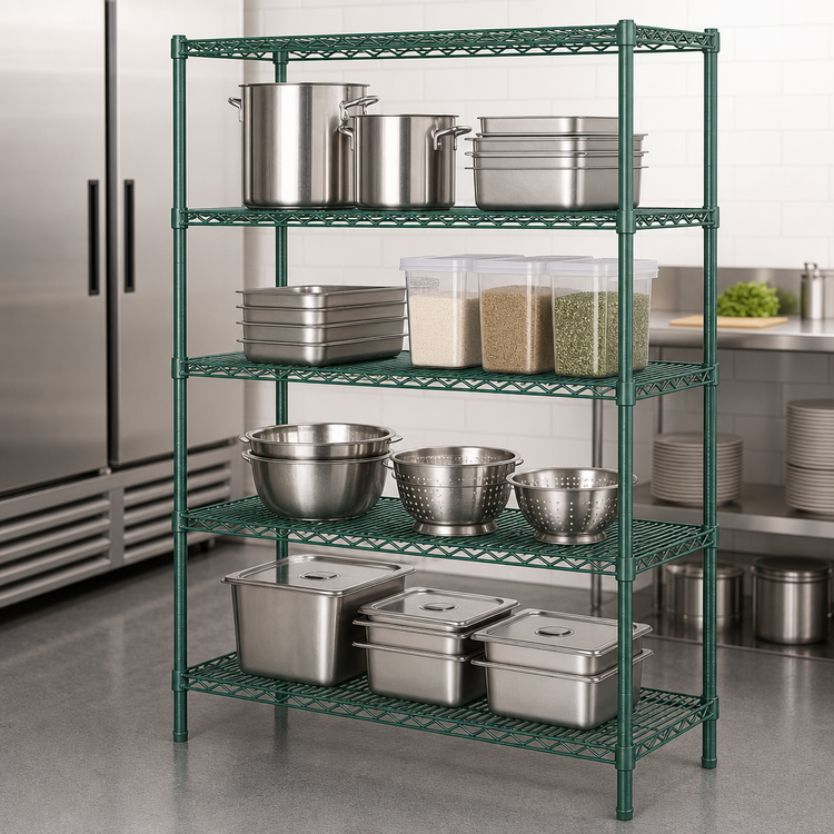 Product image #4 for Metro Super Erecta 4-Shelf Stationary Starter Wire Shelving Unit, 48" W x 21" D x 63" H, Metroseal 3 Epoxy-Coated Green