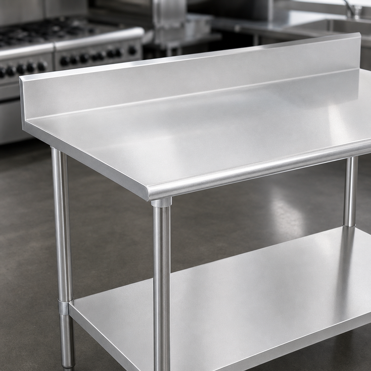 Product image #3 for Eagle Group Budget Series 84" x 30" 430 Stainless Steel Work Table with 4-1/2" Backsplash, Undershelf and Rolled Front Edge