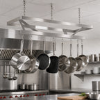 Thumbnail image #3 for Klinger's Trading SC60 Ceiling-Mounted Triple-Bar 304 Stainless Steel Pot Rack, 60"W x 22"D, with Chains and Double-Prong Hooks