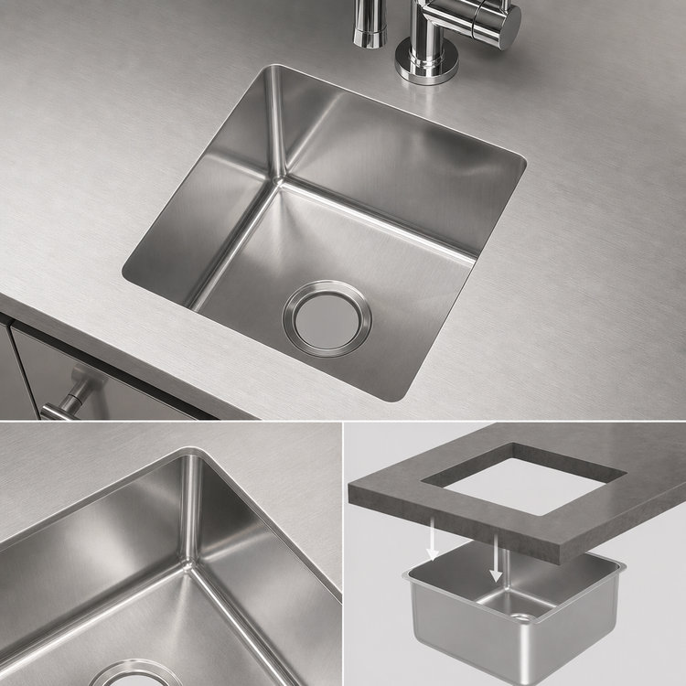 Product image #3 for John Boos Weld-In Undermount Stainless Steel Sink Bowl, 1 Compartment, 18" x 18" x 12"