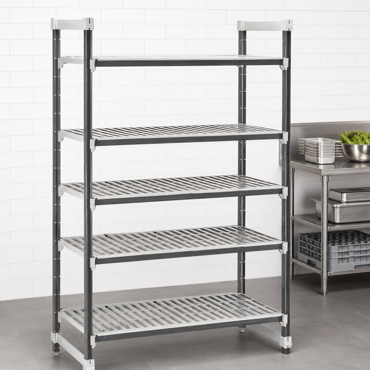 Product image #3 for Cambro Camshelving Elements XTRA 5-Tier Stationary Starter Shelving Unit, 24 x 72 x 72 Inches, Speckled Gray