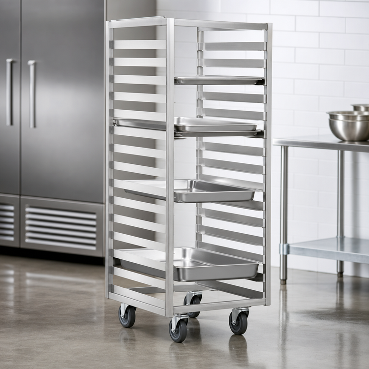 Product image #3 for Panco Open Frame End-Load Roll-In Refrigerator Rack, Universal Slides, 2-1/2-Inch Centers, 5-Inch Casters