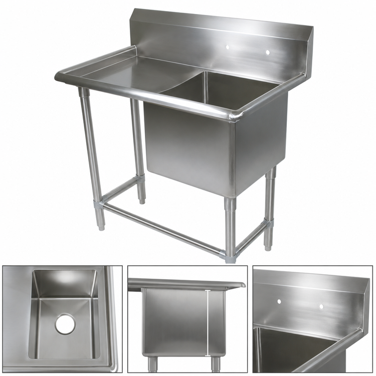 Product image #3 for John Boos Pro-Bowl 1-Compartment Stainless Steel Sink with Left Drainboard, 18 x 24 x 14 Inch Bowl