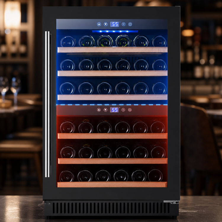 Product image #3 for Omcan Vinovero 23-Inch Dual-Zone Commercial Wine Cooler, 40-Bottle Capacity, Black Glass Door