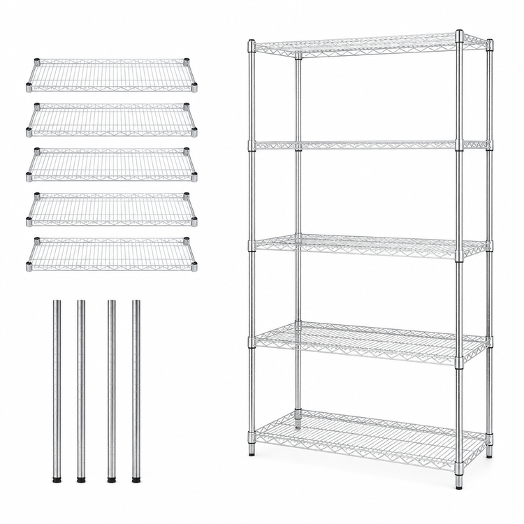 Product image #3 for Quantum 30"W x 14"D x 74"H Wire Shelving Starter Kit with 5 Shelves, 304 Stainless Steel