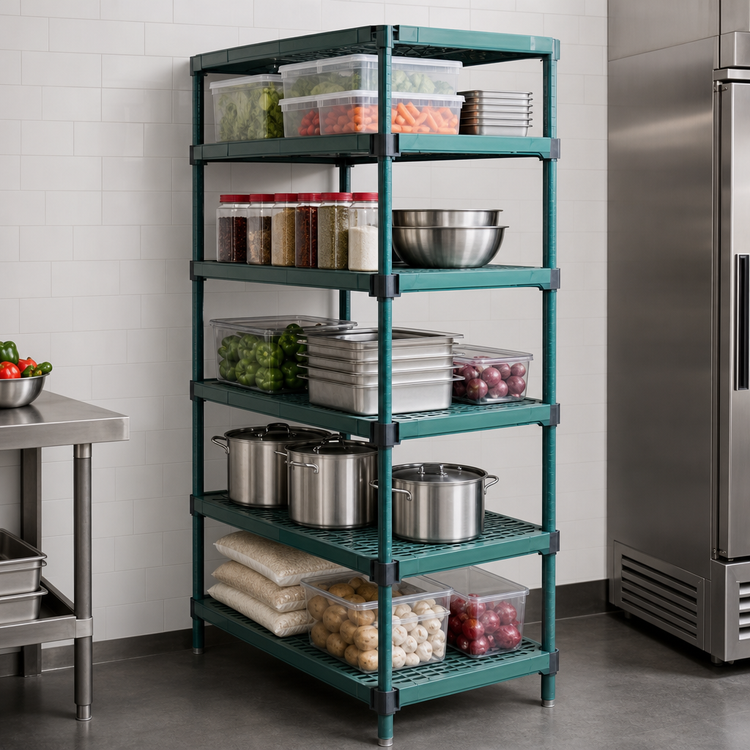 Product image #3 for QuadPLUS 5-Tier Stationary Wire Shelving Starter Unit, 48 x 24 x 74 Inches, Green Epoxy Finish