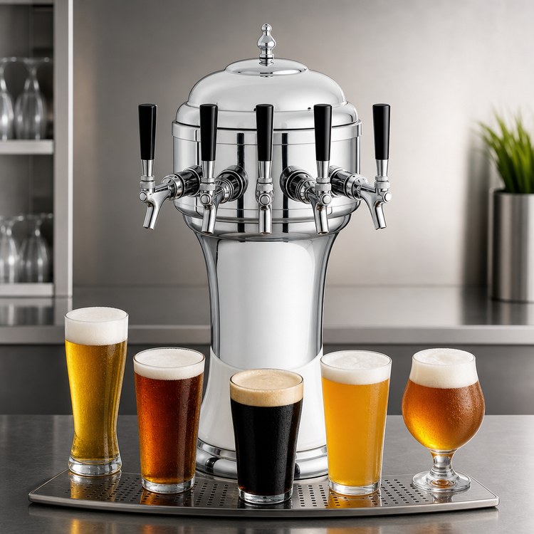Product image #3 for Perlick Roma 5-Faucet Countertop Glycol-Cooled Draft Beer Tower with White Ceramic Skirt