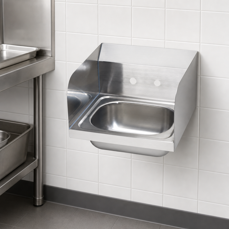 Product image #3 for Wall-Mounted Stainless Steel Hand Sink with 14 x 10 x 6 Inch Bowl, 8-Inch Backsplash, and Side Splashes