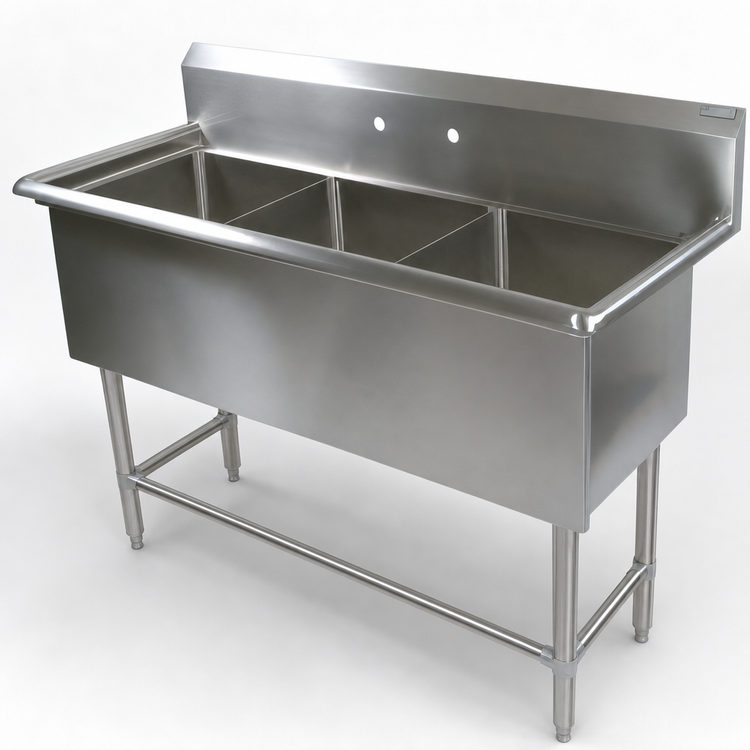 Product image #3 for John Boos Pro-Bowl 3-Compartment Stainless Steel Commercial Sink with 10-Inch Boxed Backsplash, 53-1/8-Inch Wide