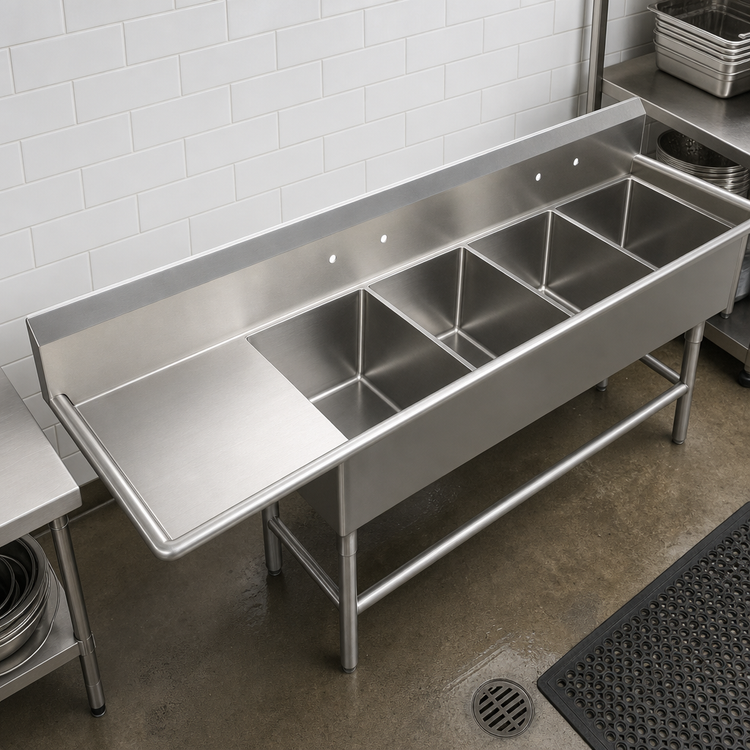 Product image #3 for John Boos Pro-Bowl 4-Compartment Sink with 24-Inch Left Drainboard, 14-Gauge Stainless Steel