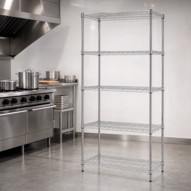 Product image #3 for Quantum WR86-1830S-5 5-Shelf Wire Shelving Starter Kit — 30 Inches W x 18 Inches D x 86 Inches H, 304 Stainless Steel (NSF)