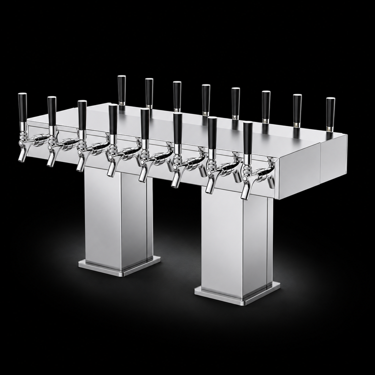 Product image #3 for Perlick Back-to-Back Bridge Tee Extra High Countertop Glycol-Cooled Draft Beer Tower, 36 Faucets, Polished Chrome