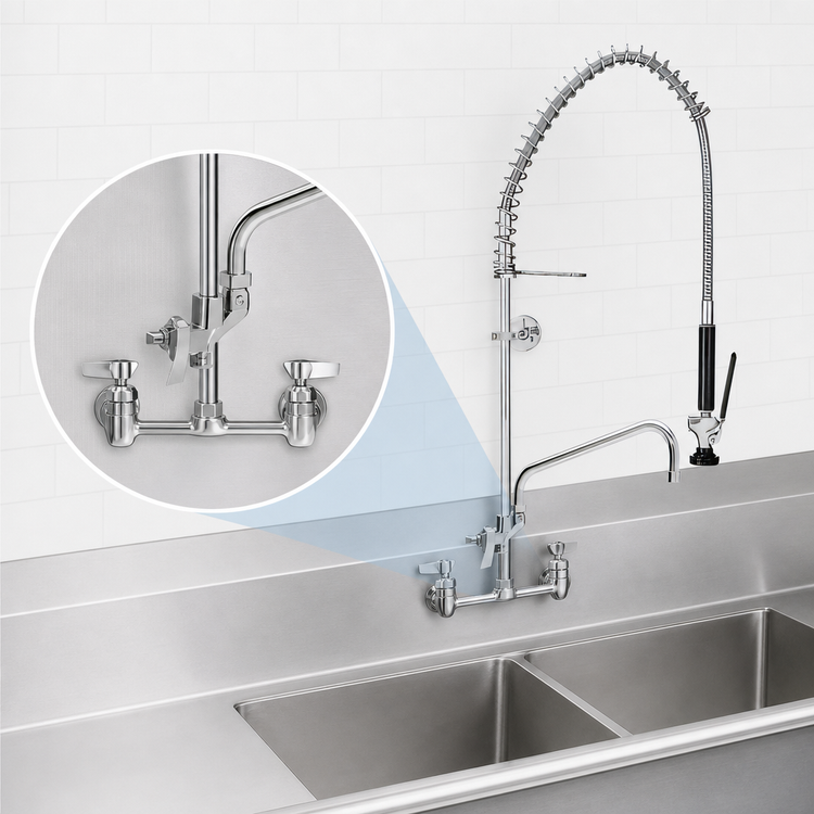 Product image #3 for Fisher Spring Style 8-Inch Centers Backsplash-Mount Pre-Rinse Unit with Add-On Faucet and 12-Inch Swing Spout