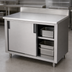 Thumbnail image #3 for Advance Tabco Enclosed Work Table with Cabinet Base and Sliding Doors, 48 x 36 Inches, 14-Gauge 304 Stainless Steel Top, 5-Inch Backsplash
